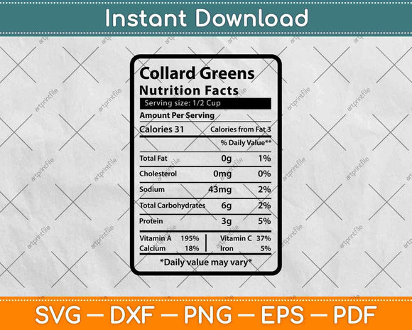 Collard Greens Sauce Nutrition Facts Svg Png Dxf Digital Cutting Files