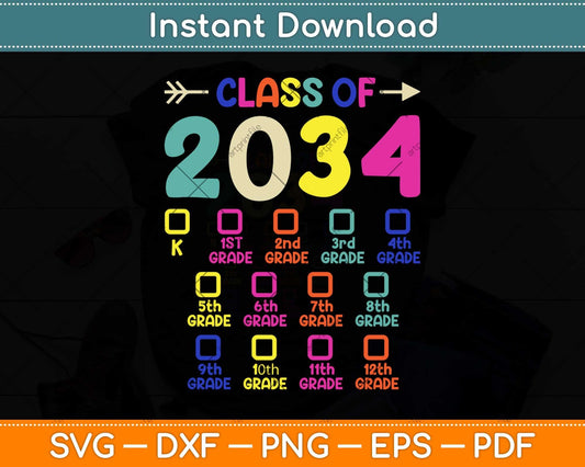 Colorful Class Of 2034 Grow With Me Checklist Graduation Svg Png Dxf File