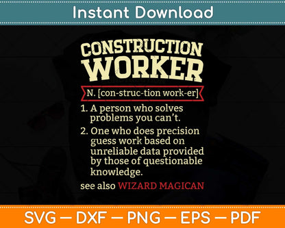 Construction Worker Funny Definition Father's Day Svg Png Dxf Digital Cutting File