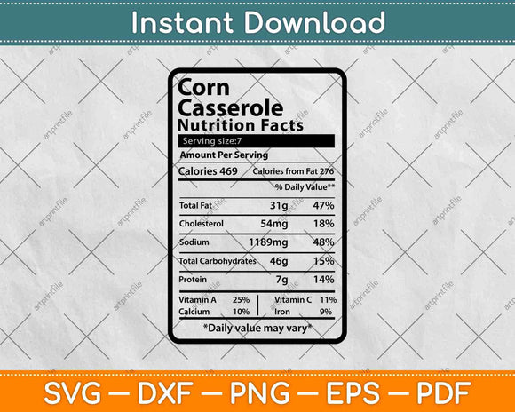 Corn Casserole Nutrition Facts Svg Png Dxf Digital Cutting File