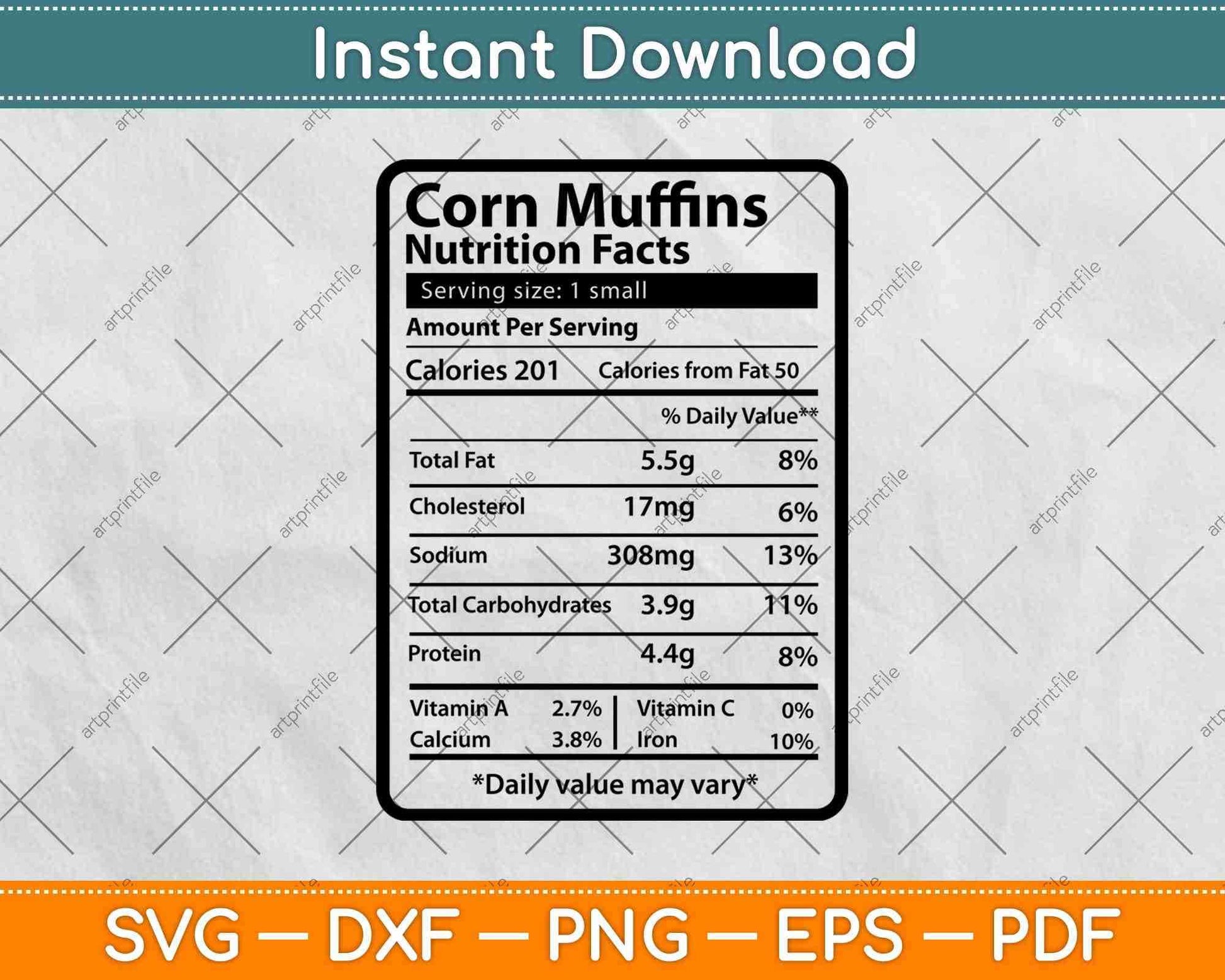 Corn Muffins Nutrition Facts Thanksgiving Svg Png Dxf Digital Cutting File