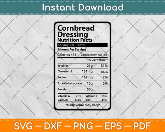 Cornbread Dressing Nutrition Facts Thanksgiving Svg Png Dxf Digital Cutting File
