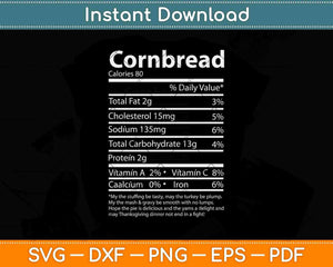 Cornbread Nutrition Facts Funny Thanksgiving Food Svg Design