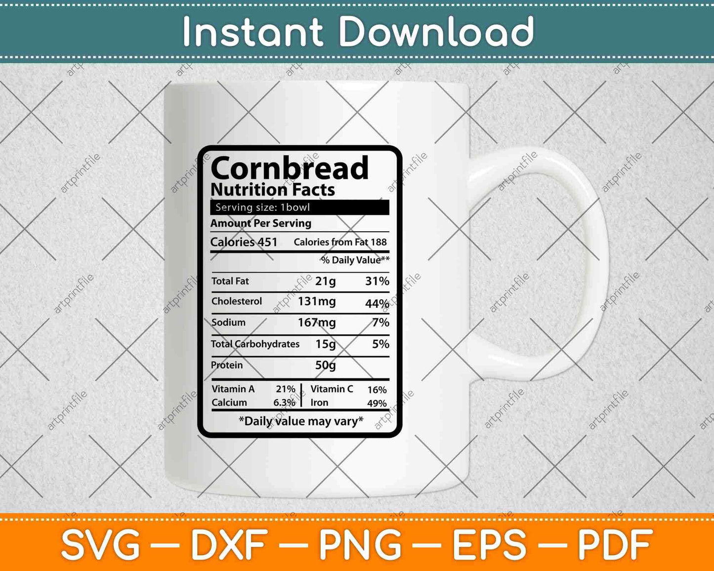 Cornbread Nutrition Facts Thanksgiving Svg Png Dxf Digital Cutting File