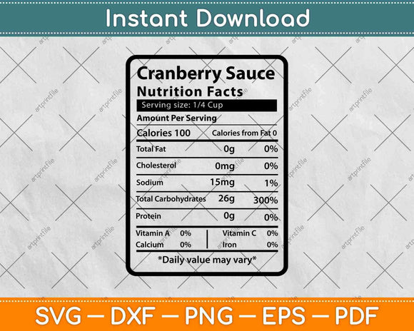 Cranberry Sauce Nutrition Facts Svg Png Dxf Digital Cutting Files
