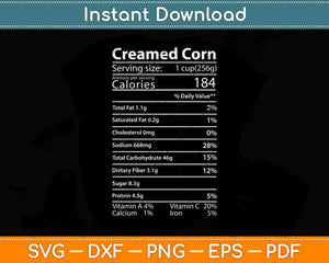 Creamed Corn Nutrition Facts Thanksgiving Turkey Day Svg Design