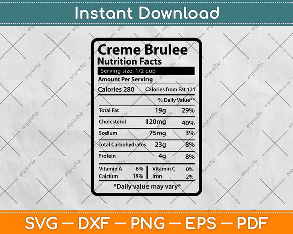 Creme Brulee Nutrition Facts Svg Png Dxf Digital Cutting File