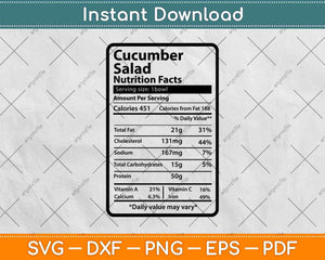 Cucumber Salad Nutrition Facts Funny Thanksgiving Svg Png Dxf Digital Cutting File