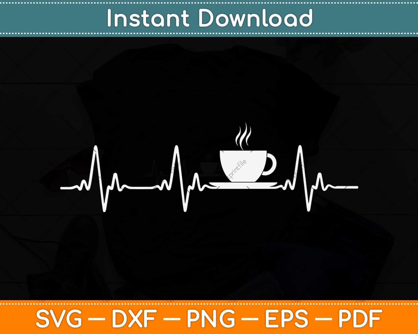Cup Of Coffee Lover Frequency Of Heartbeat Svg Png Dxf Digital Cutting File