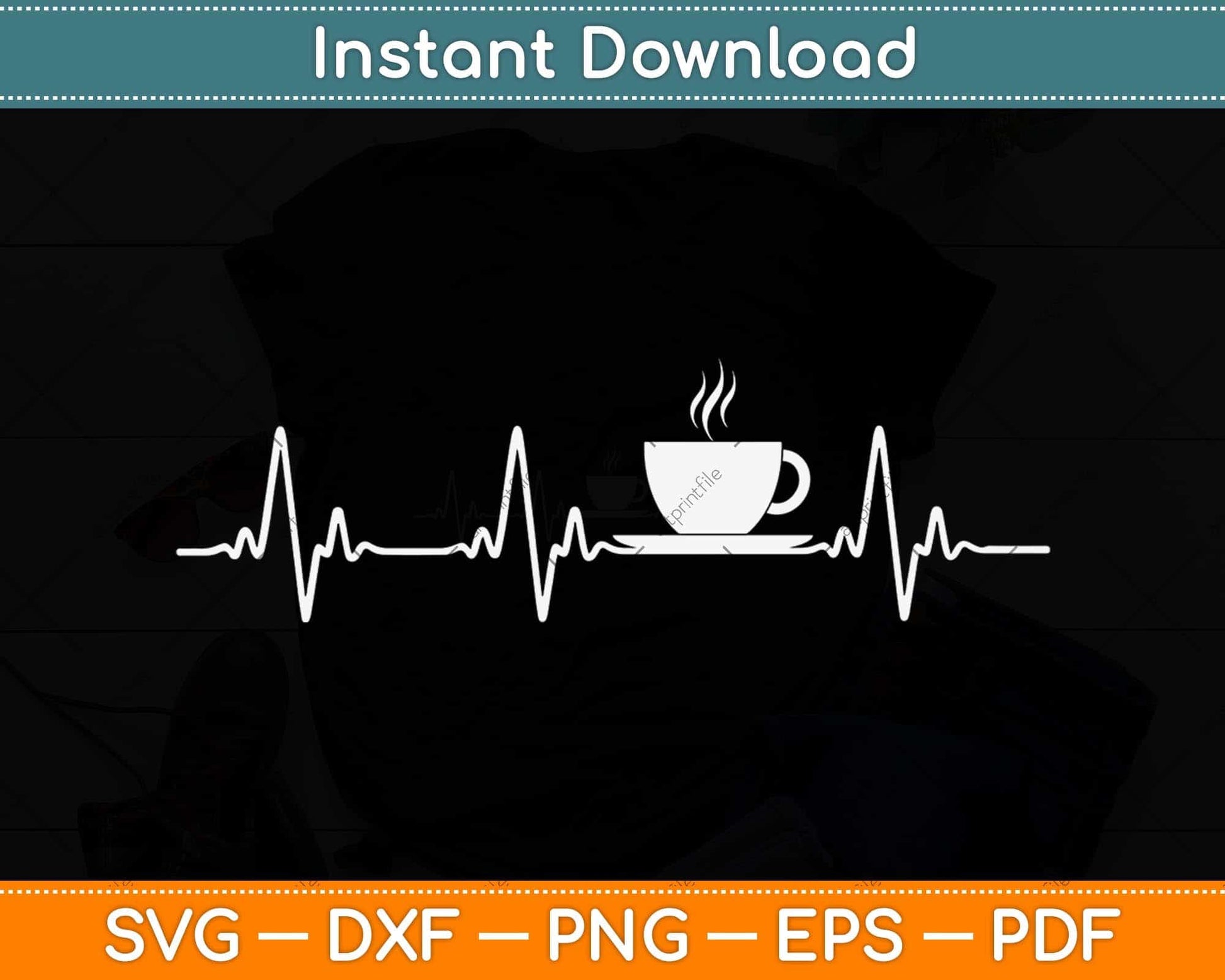 Cup Of Coffee Lover Frequency Of Heartbeat Svg Png Dxf Digital Cutting File