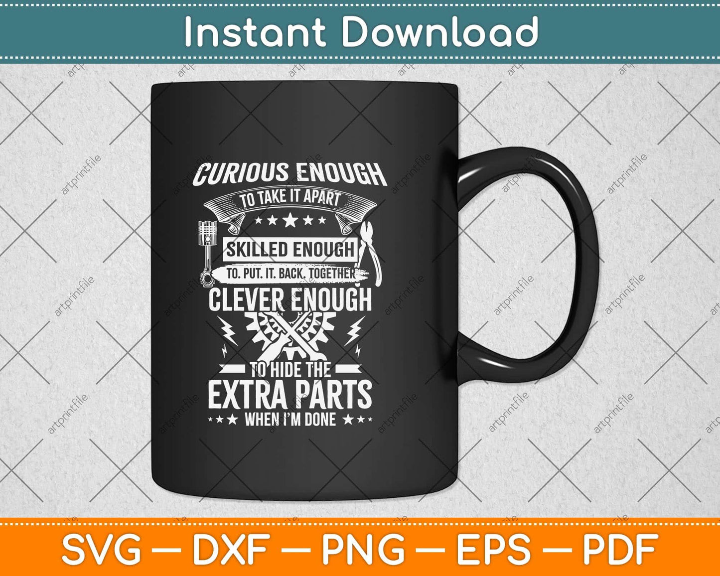 Curious, Skilled And Clever - Funny Car Auto Truck Mechanic Svg Png Dxf Cutting File