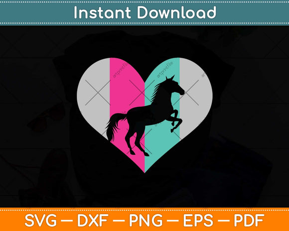 Cute Horse Retro Heart Horse Svg Png Dxf Digital Cutting File