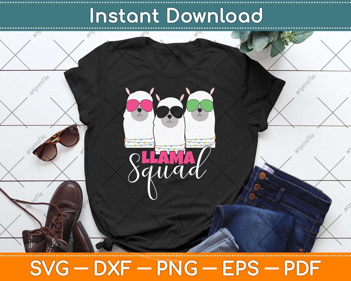 Cute Llama Squad Retro 80s Style Svg Png Dxf Digital Cutting File