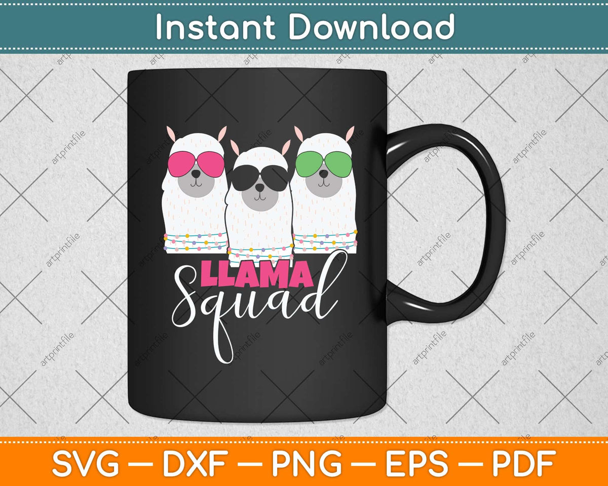 Cute Llama Squad Retro 80s Style Svg Png Dxf Digital Cutting File
