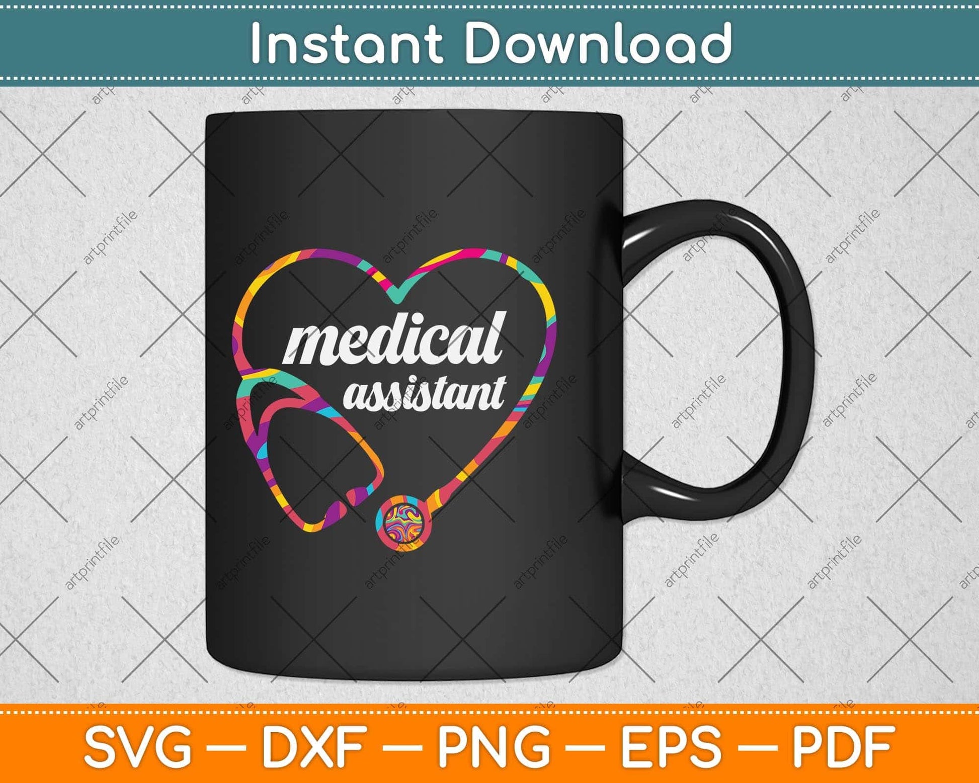Cute Medical Assistant Colorful Stethoscope Heart Svg Png Dxf Digital Cutting File