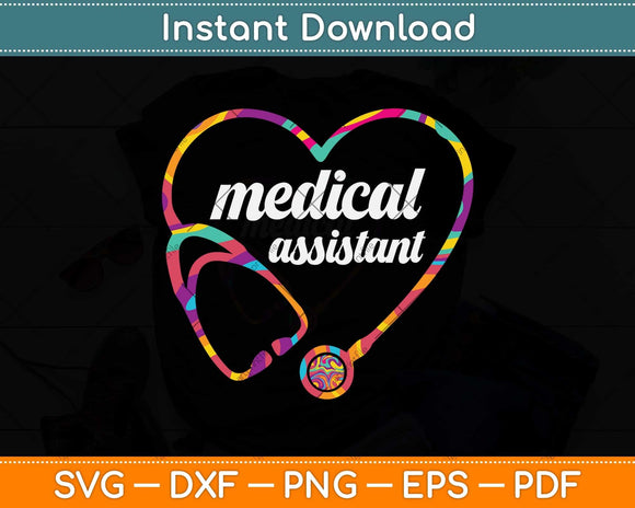 Cute Medical Assistant Colorful Stethoscope Heart Svg Png Dxf Digital Cutting File