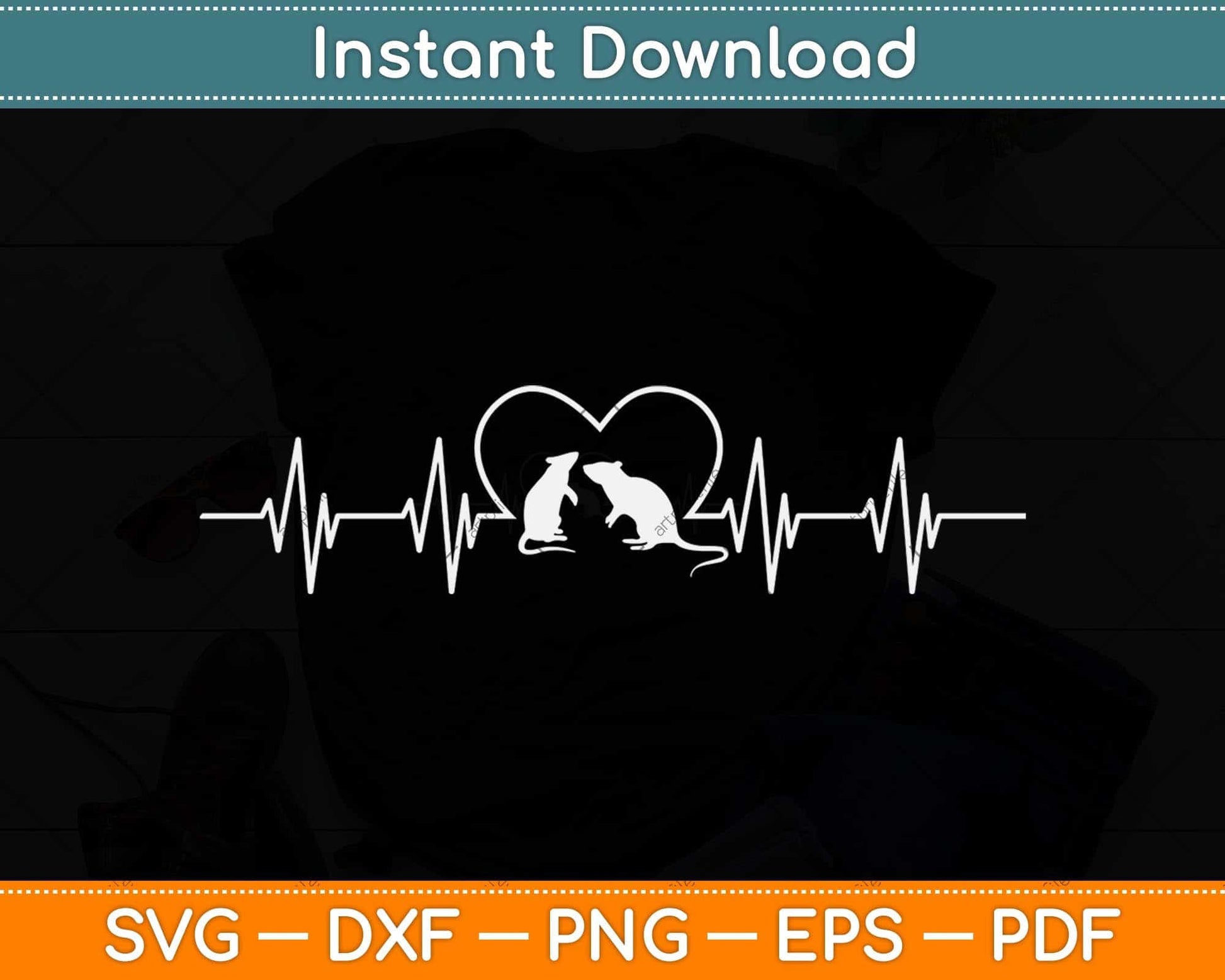 Cute Rat Lover Mouse Pet Owner Rodent Animals Heartbeat Svg Png Dxf Cutting File