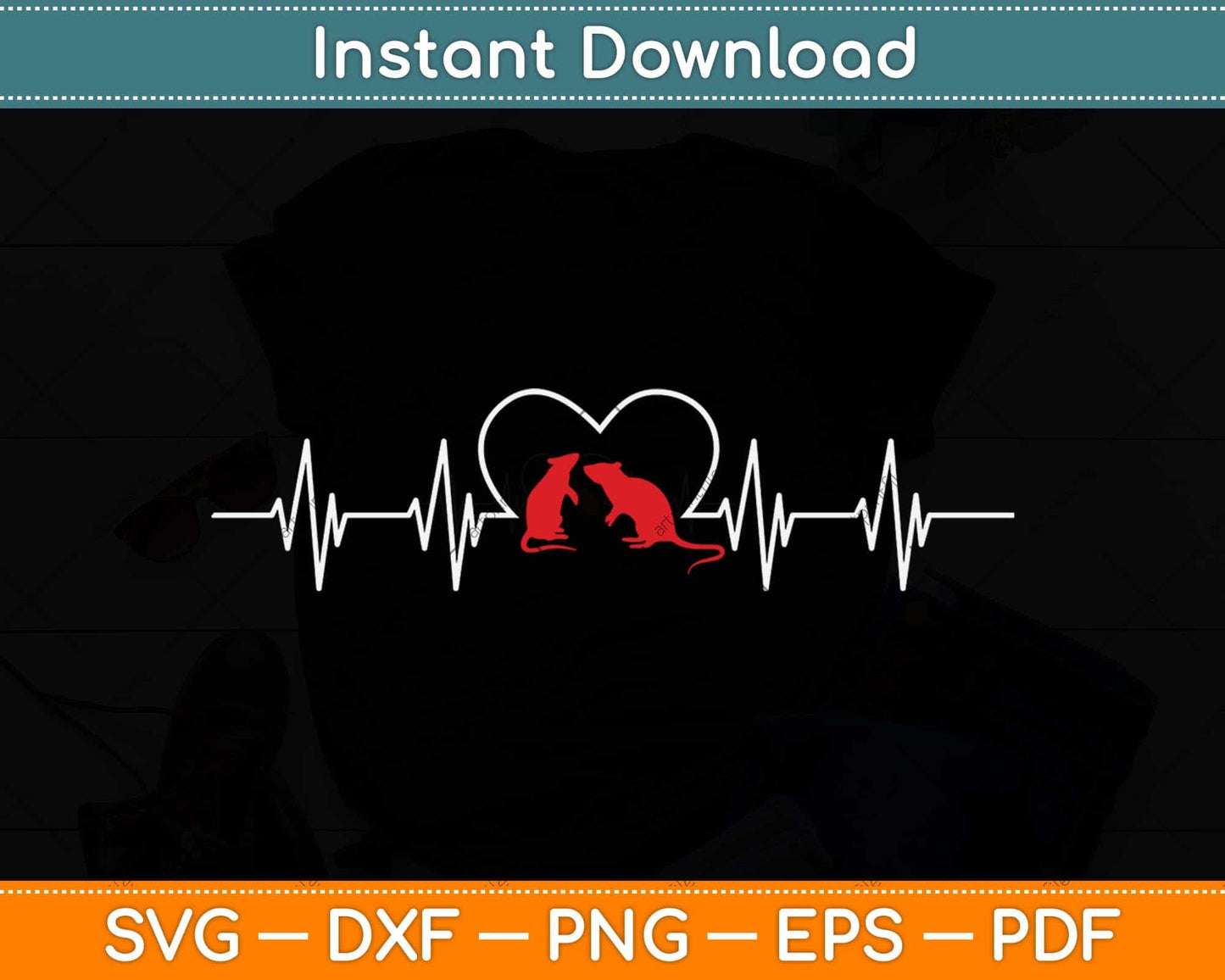 Cute Rat Lover Mouse Pet Owner Rodent Animals Heartbeat Svg Png Dxf Cutting File