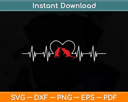 Cute Rat Lover Mouse Pet Owner Rodent Animals Heartbeat Svg Png Dxf Cutting File