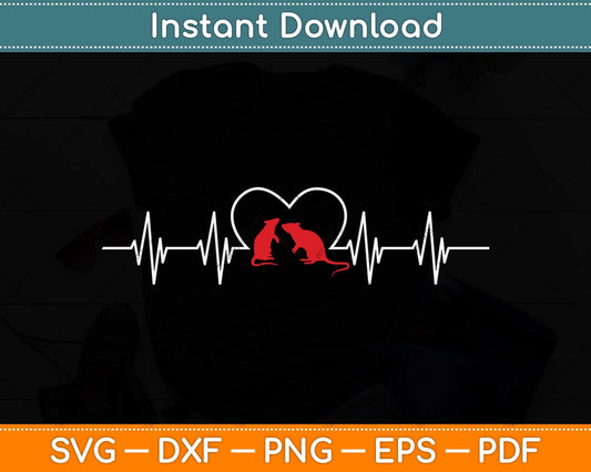 Cute Rat Lover Mouse Pet Owner Rodent Animals Heartbeat Svg Png Dxf Cutting File