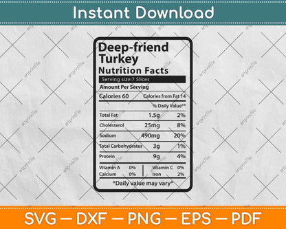 Deep Fried Turkey Nutrition Facts Svg Png Dxf Digital Cutting File