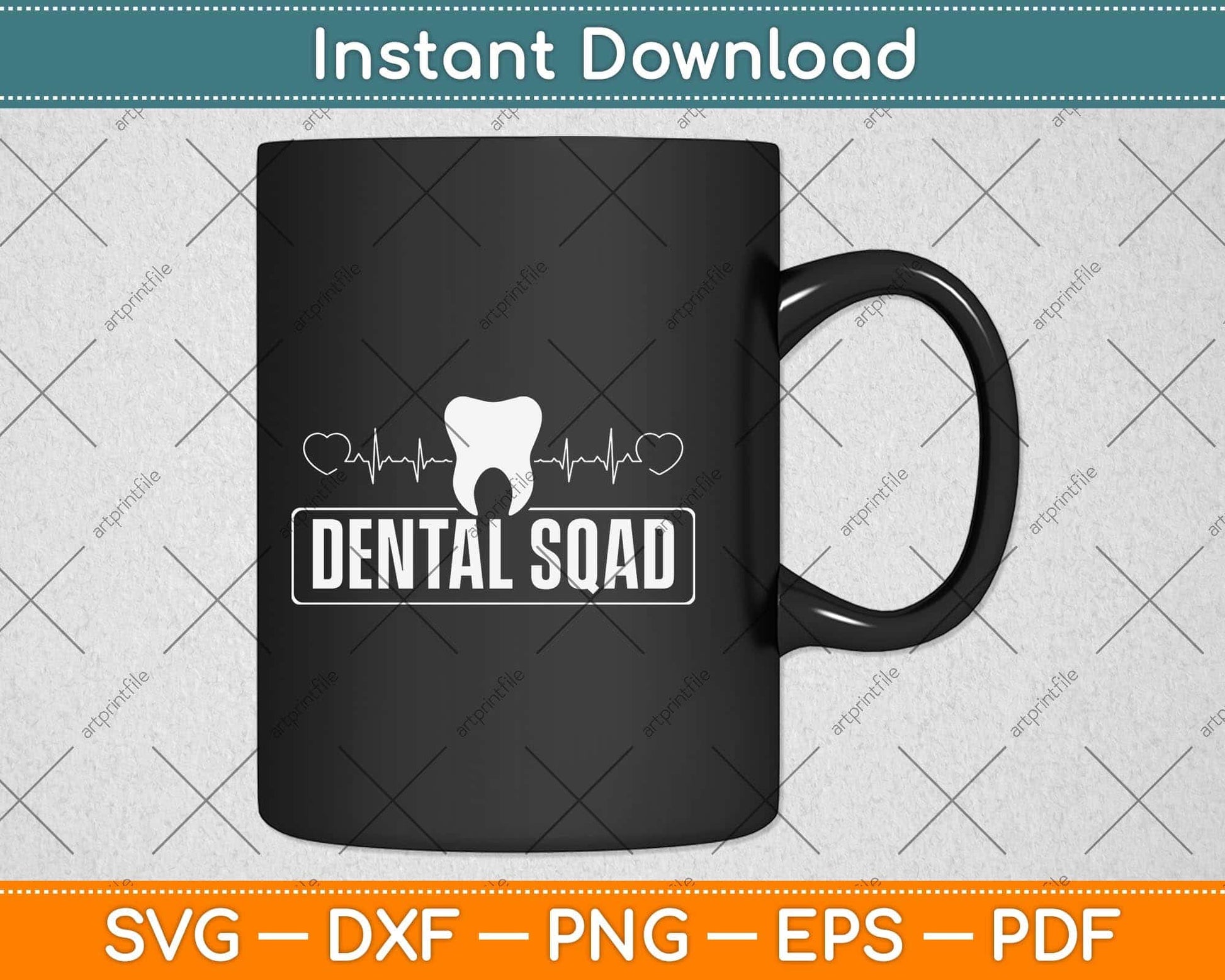 Dental Squad Heartbeat Teeth Dentist Svg Png Dxf Digital Cutting File