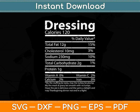 Dressing Nutritional Facts Family Matching Svg Design Cricut Printable Cutting Files