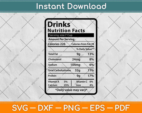 Drinks Nutrition Facts Svg Png Dxf Digital Cutting File