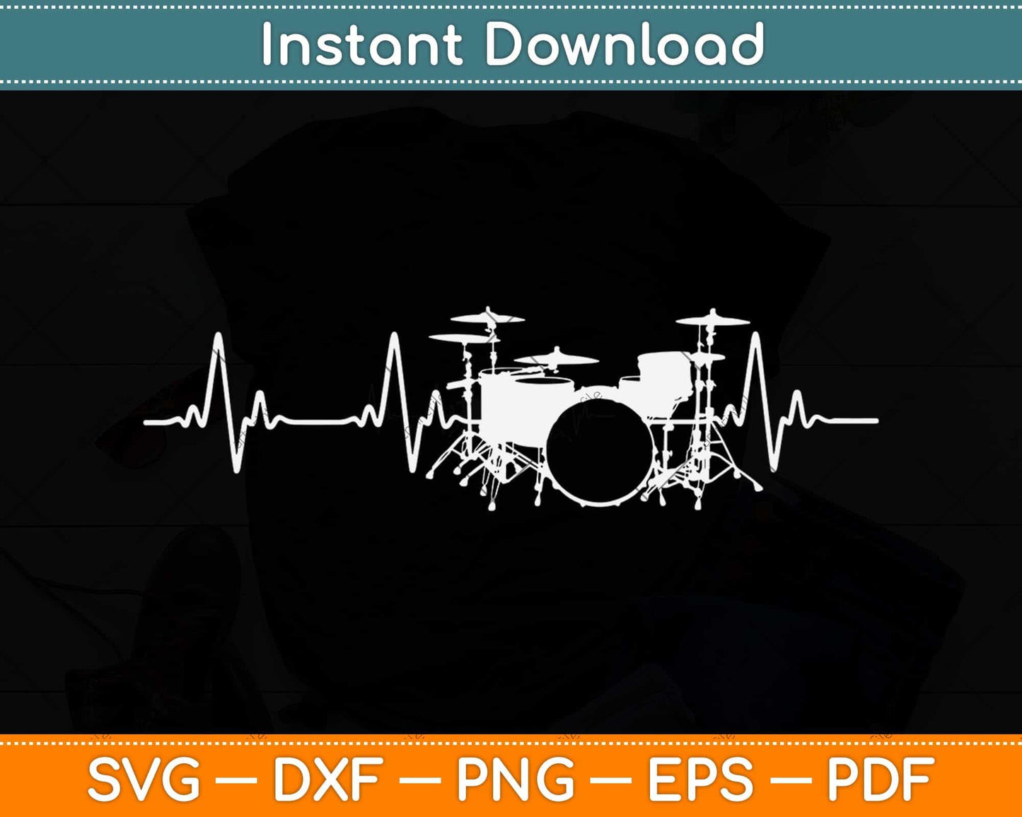 Drum Heartbeat Lifeline Music Lover Gift Drummer Svg Png Dxf Digital Cutting File