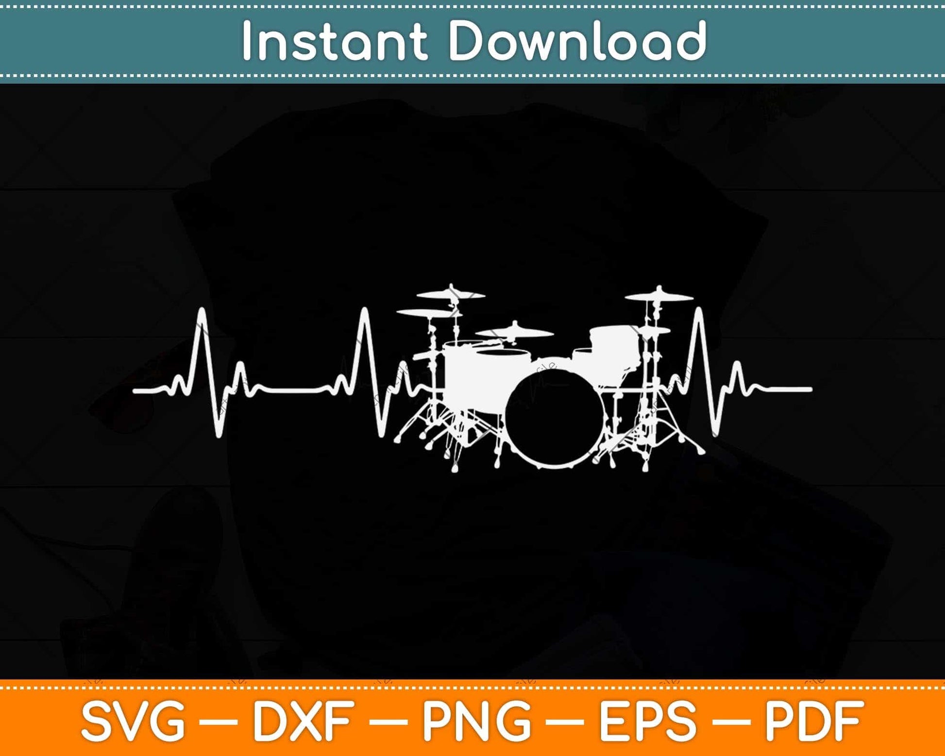 Drum Heartbeat Lifeline Music Lover Gift Drummer Svg Png Dxf Digital Cutting File