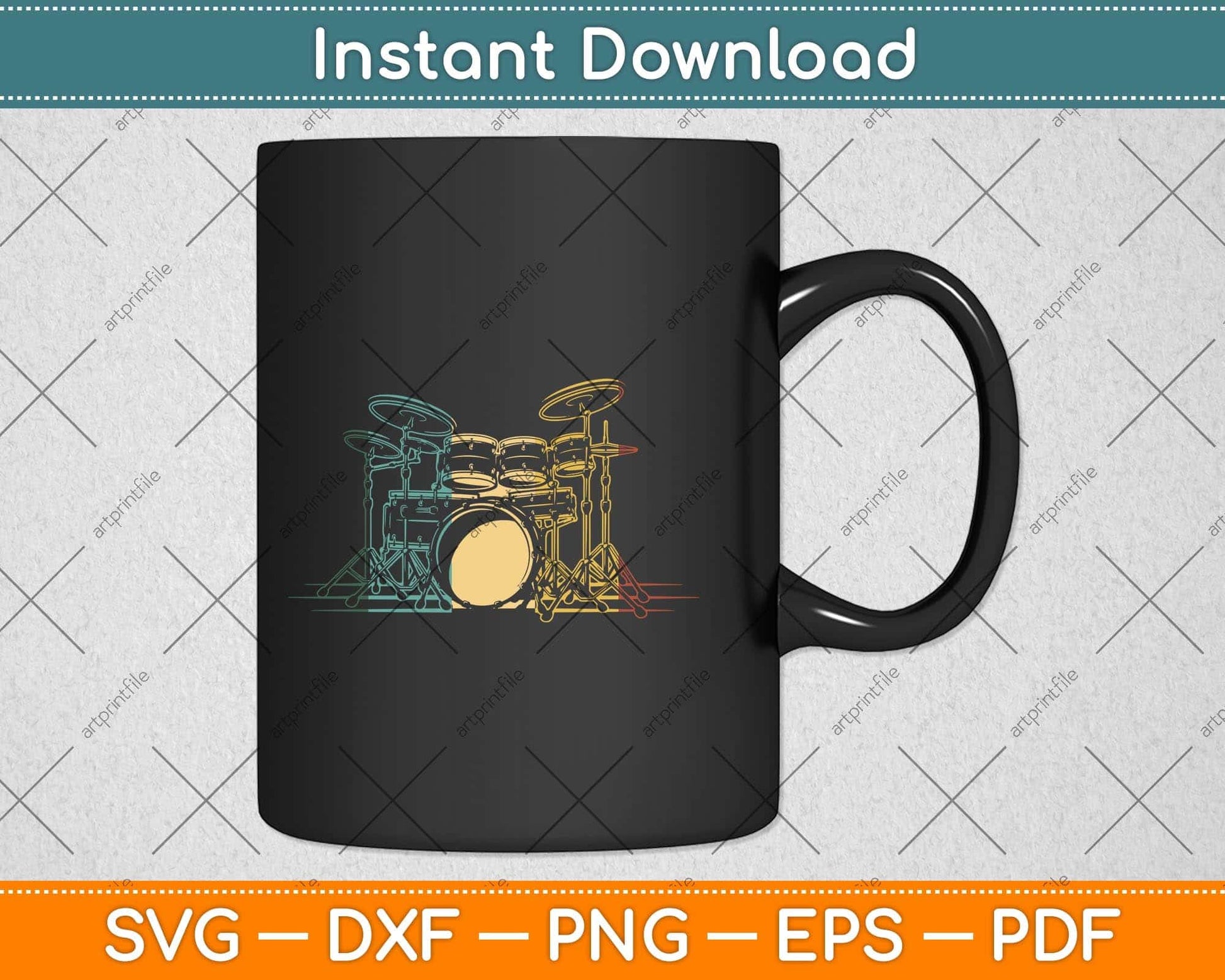 Drummer Retro Vintage Drum Set Drumset Drummers Svg Png Dxf Digital Cutting File
