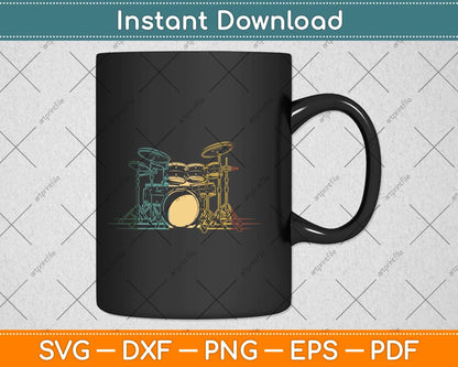 Drummer Retro Vintage Drum Set Drumset Drummers Svg Png Dxf Digital Cutting File