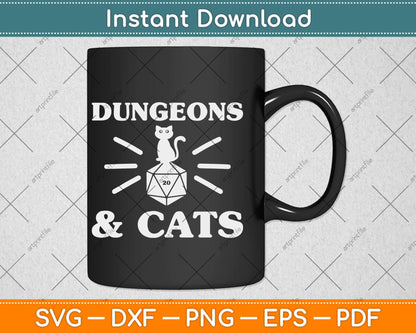 Dungeons and Cats Nerdy RPG Cat Dragon D20 Dice Svg Png Dxf Digital Cutting File