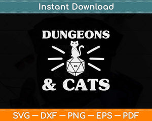 Dungeons and Cats Nerdy RPG Cat Dragon D20 Dice Svg Png Dxf Digital Cutting File