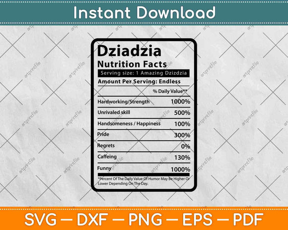 Dziadzia Nutrition Facts Svg Png Dxf Digital Cutting Files