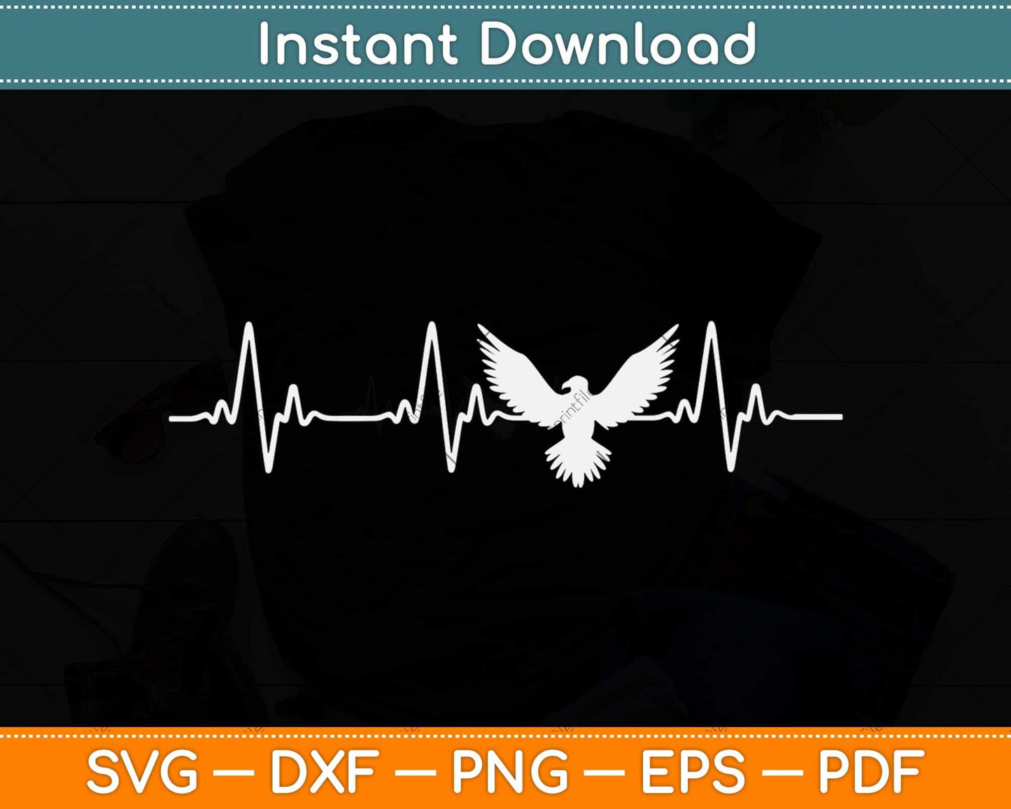 Eagle Heartbeat Bird Pulse Hawk Ecg Animal Svg Png Dxf Digital Cutting File