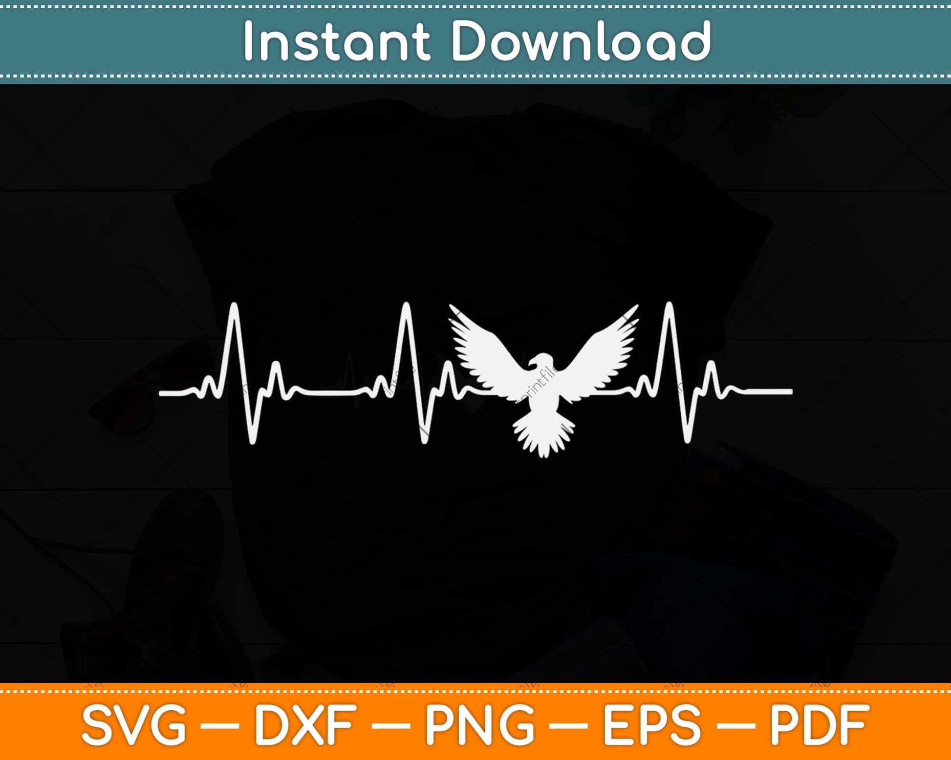 Eagle Heartbeat Bird Pulse Hawk Ecg Animal Svg Png Dxf Digital Cutting File