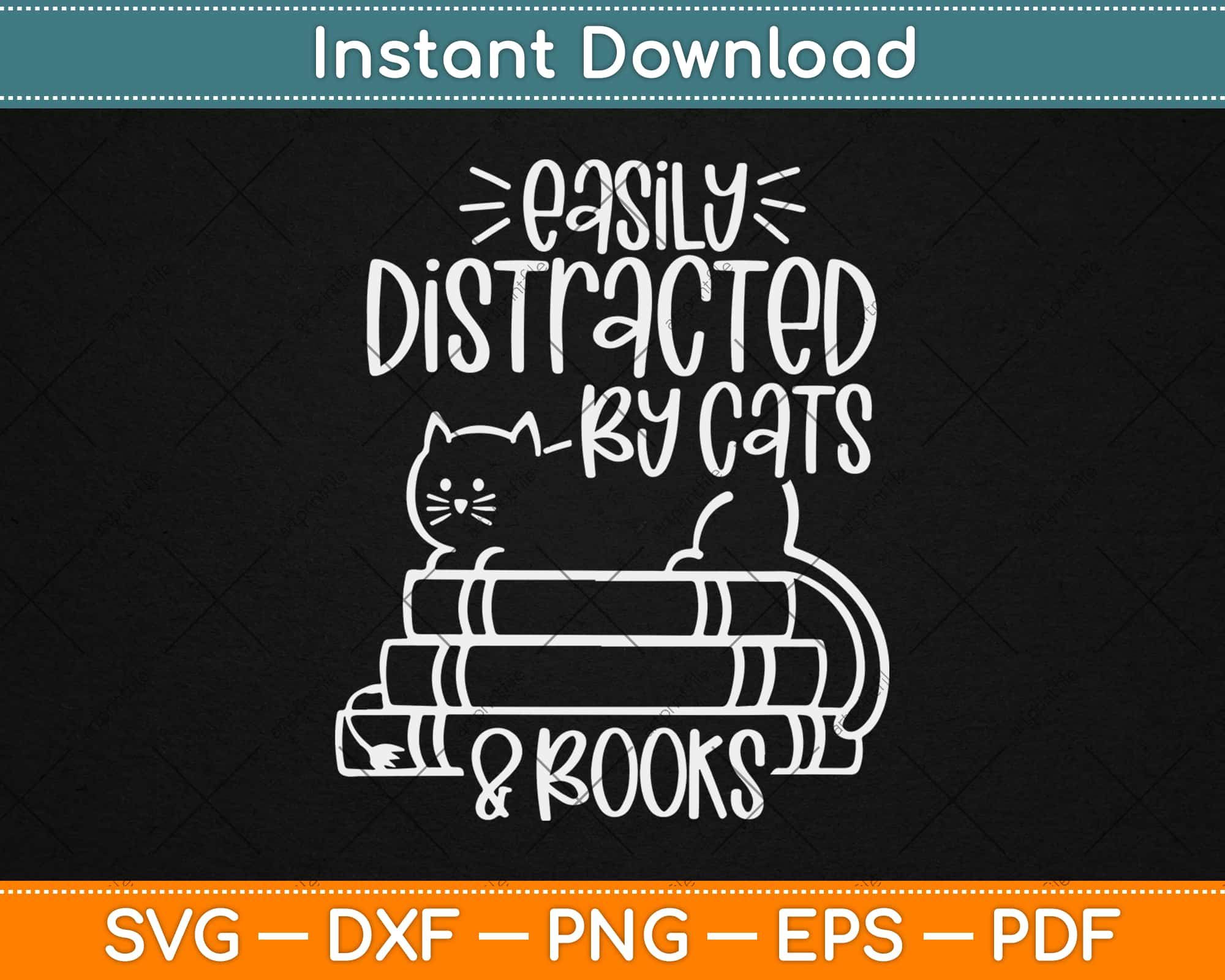 Easily Distracted by Cats and Books Funny Cat Book Lover Art