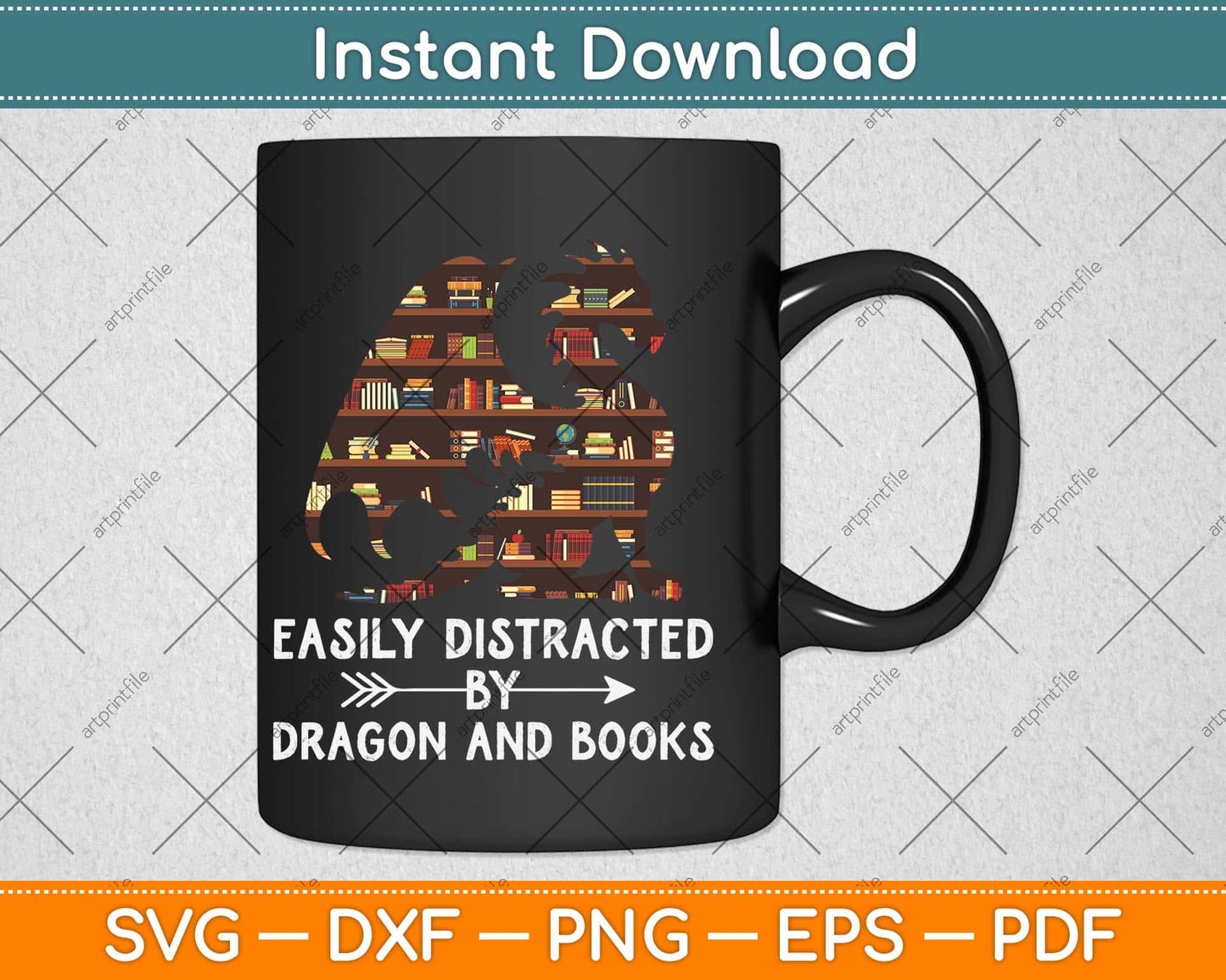 Easily Distracted By Dragon And Books Svg Png Dxf Digital Cutting File