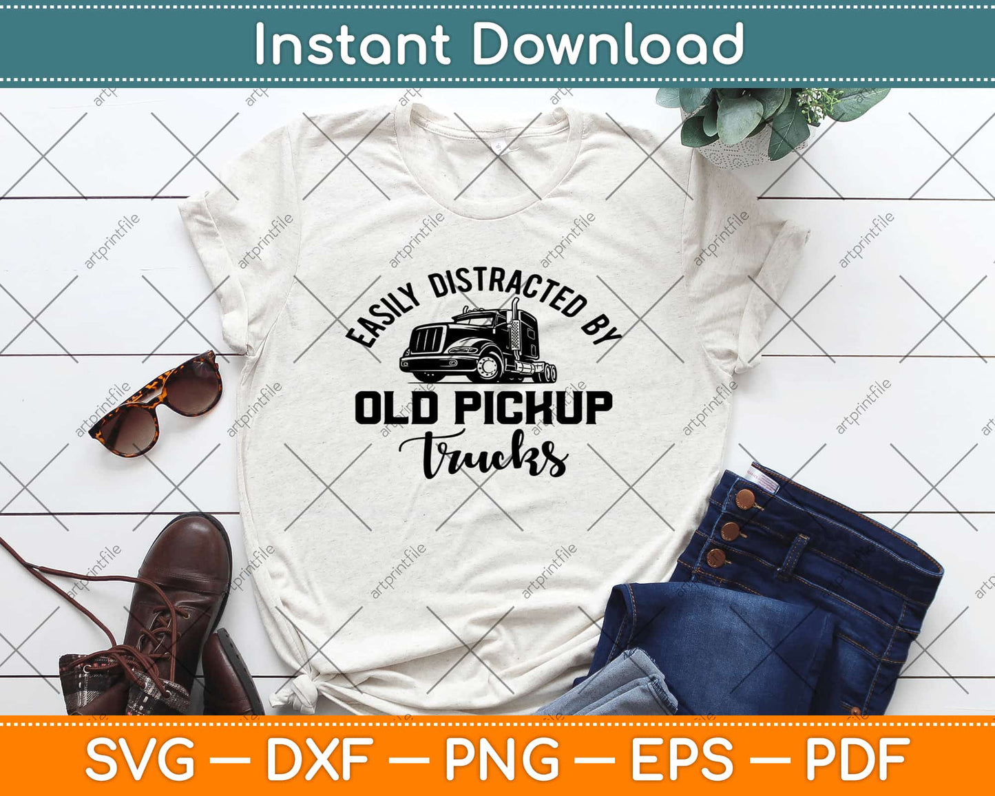 Easily Distracted By Old Pickup Truck Driver Svg Design Cricut Cutting Files