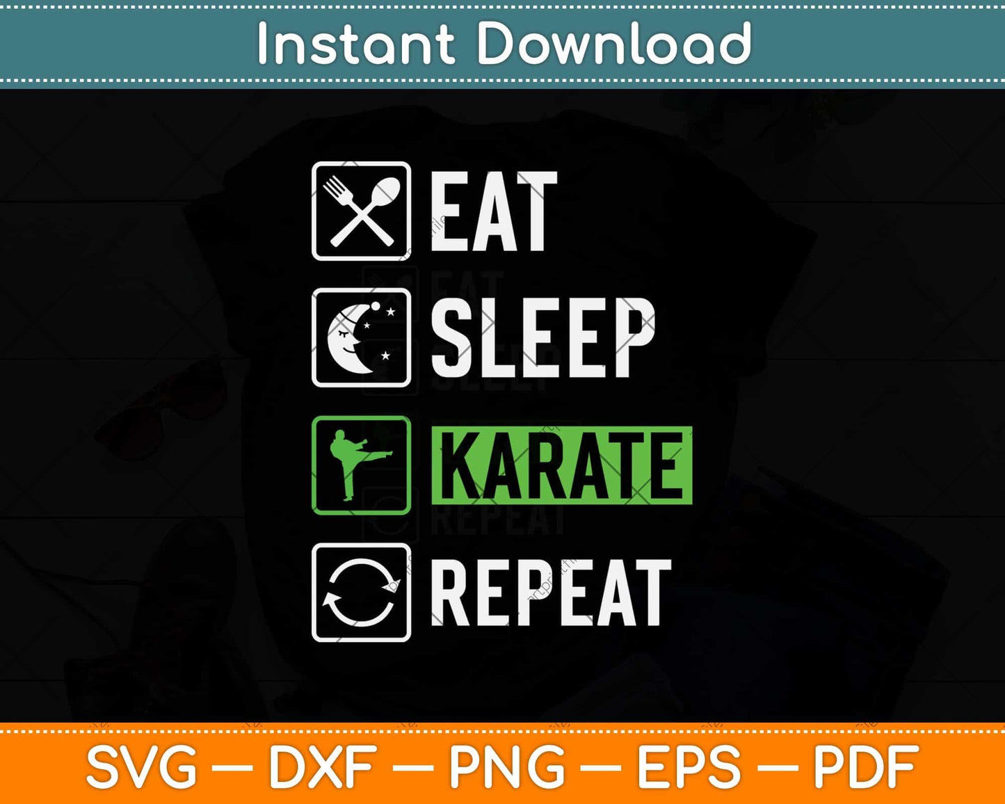 Eat Sleep Karate Repeat Funny Svg Design Cricut Printable Cutting Files