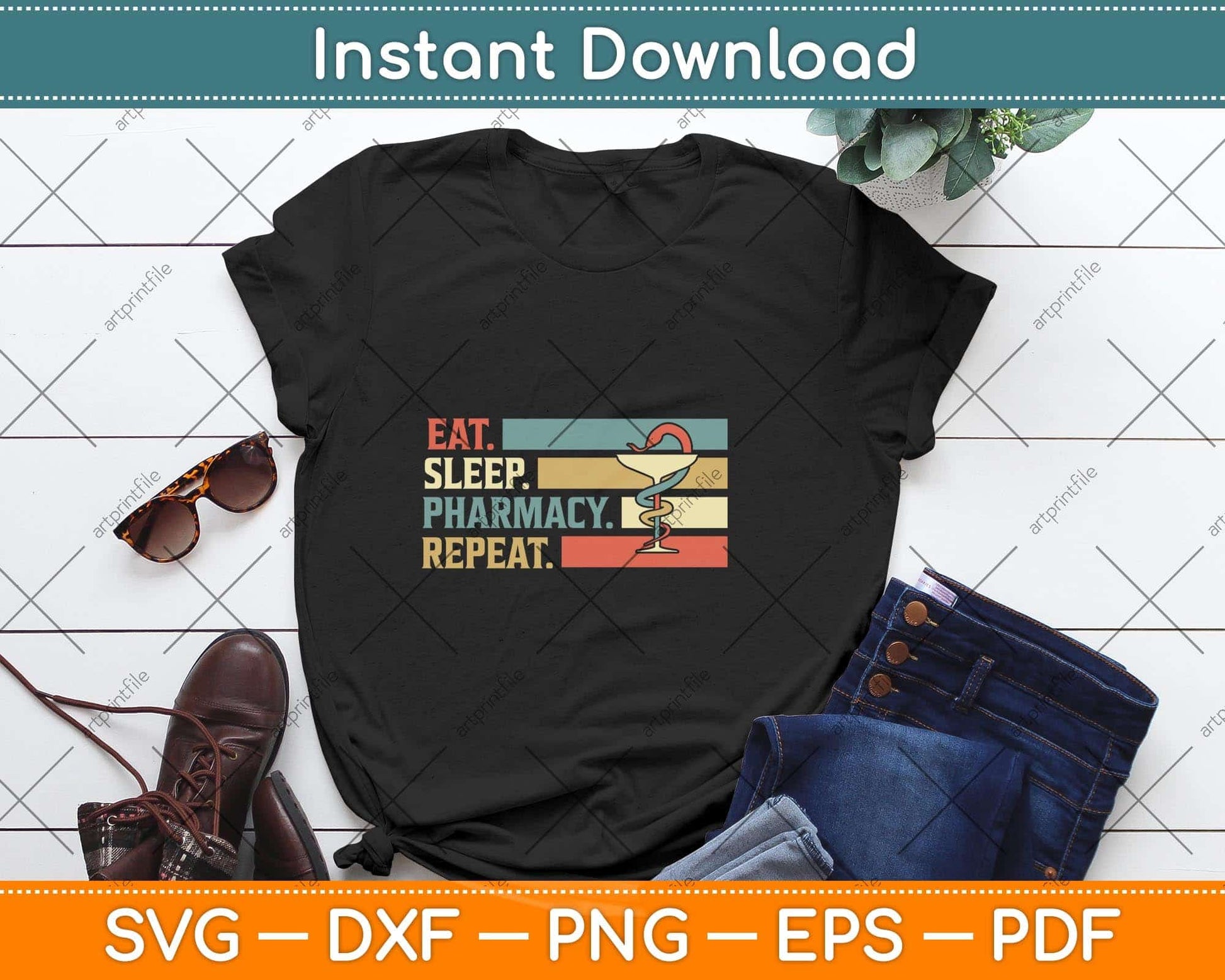 Eat Sleep Pharmacy Repeat Pharmacist Svg Png Dxf Digital Cutting File