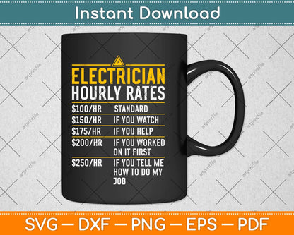 Electric Cable Lineman Funny Electrician Hourly Rate Svg Png Dxf Digital Cutting File