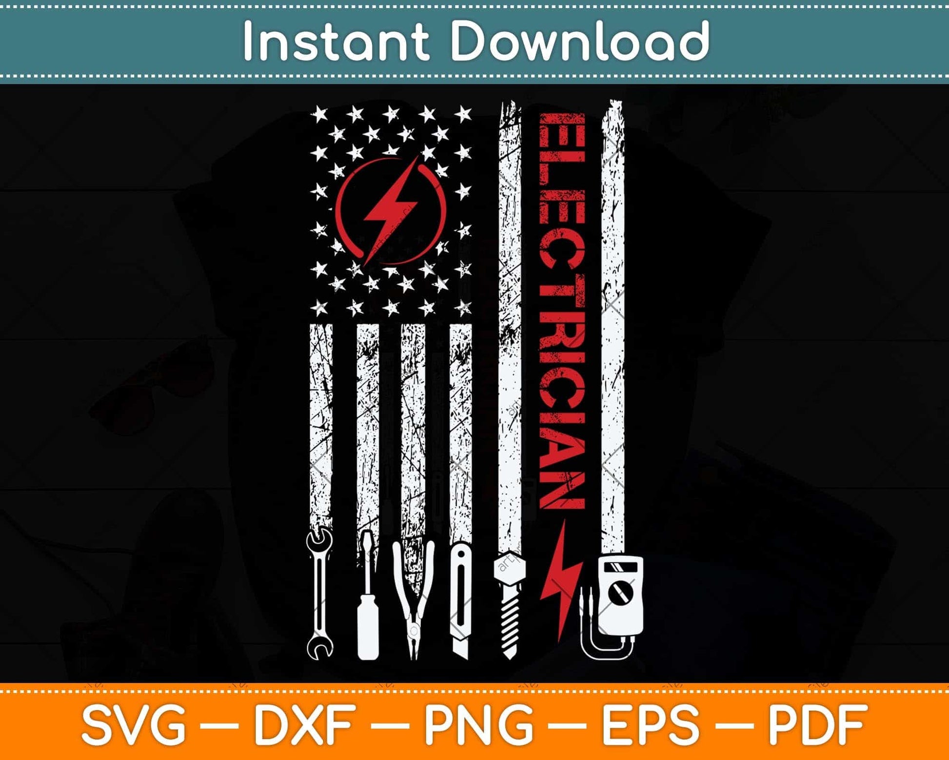 Electrician Patriotic American Flag Electrician Svg Png Dxf Digital Cutting File