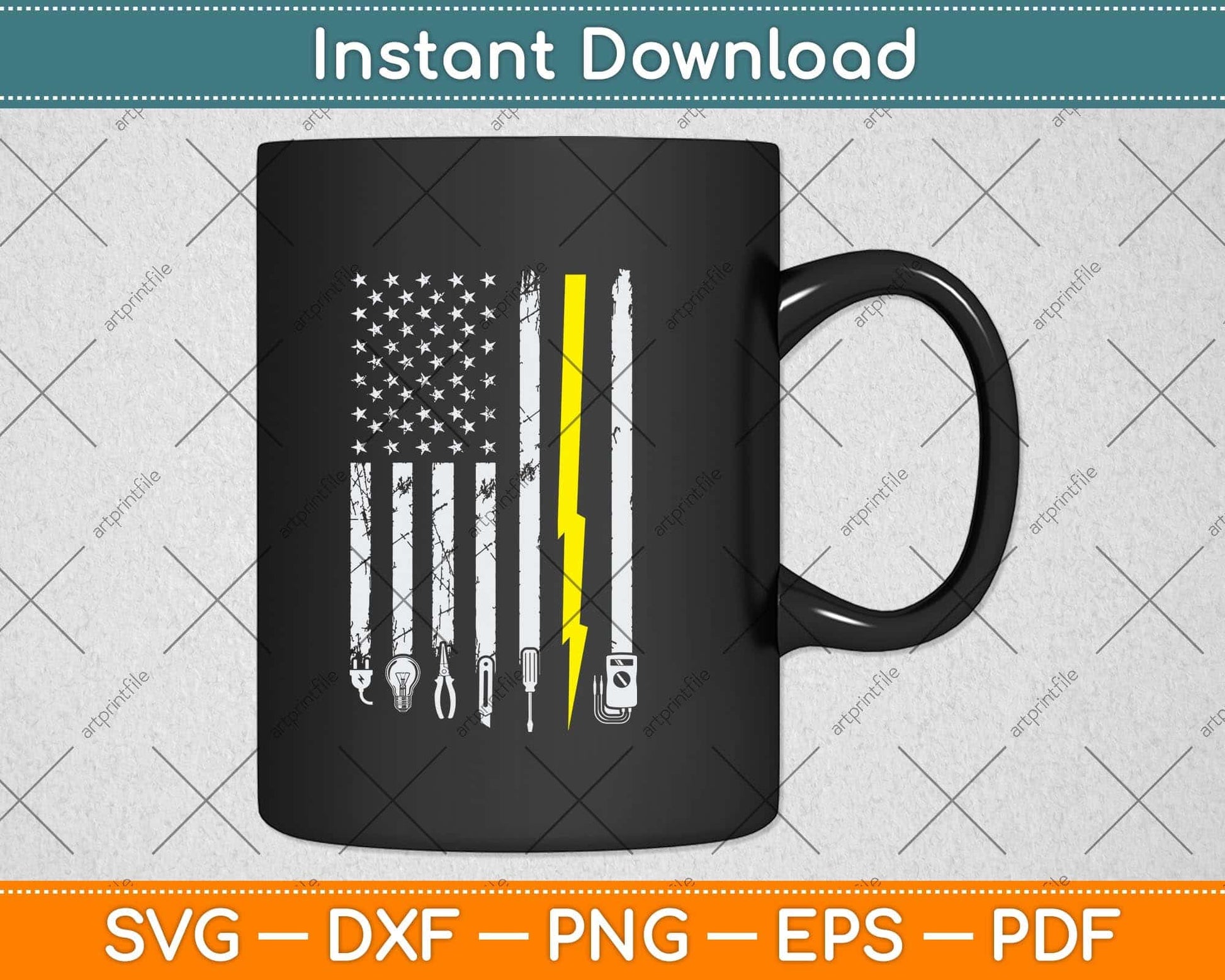 Electrician US Flag Tools for Electricians Svg Png Dxf Digital Cutting File