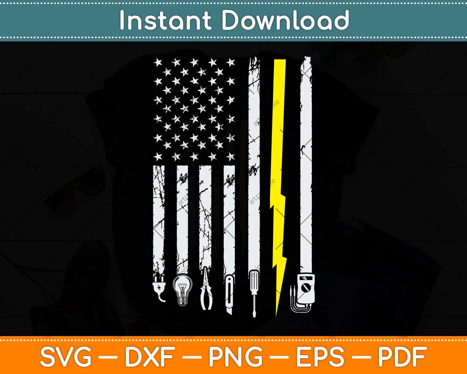 Electrician US Flag Tools for Electricians Svg Png Dxf Digital Cutting File