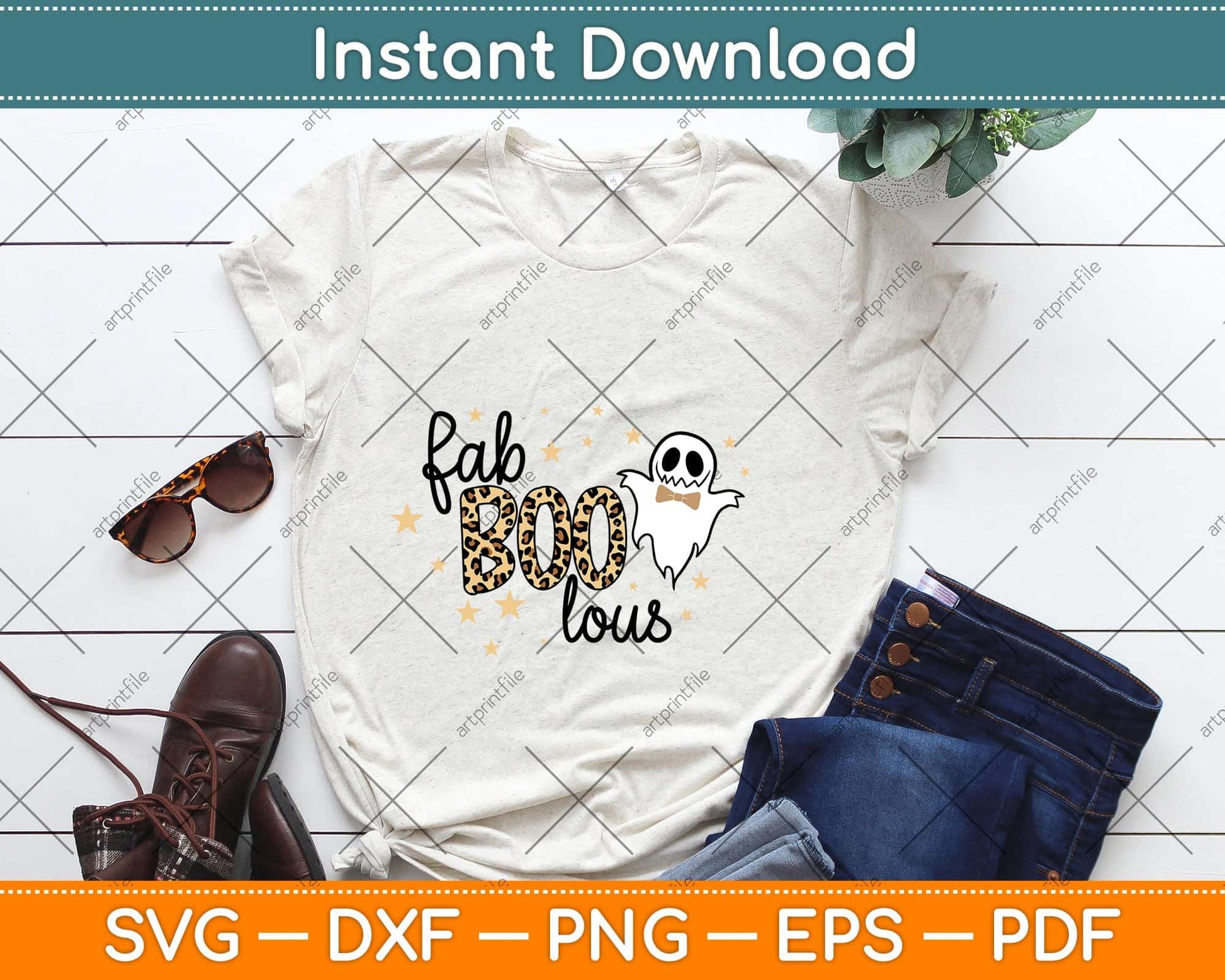 Fab Boo Lous Ghost Leopard Print Svg Png Dxf Digital Cutting File