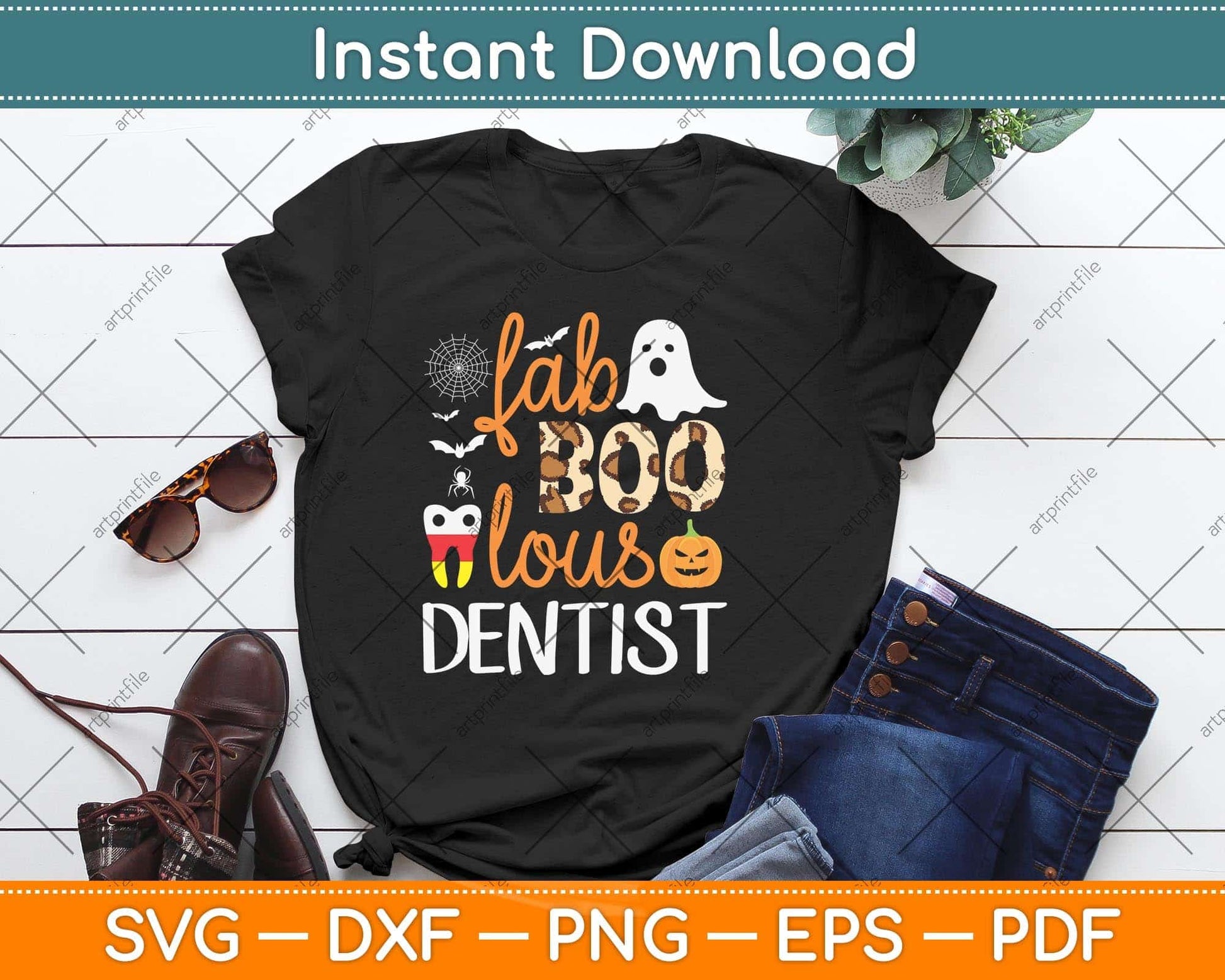 Faboolous Dentist Leopard Boo Dental Hygienist Halloween Svg Png Dxf Cutting File