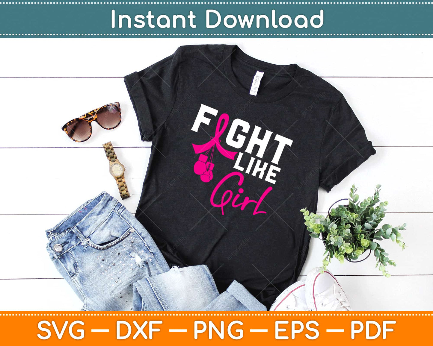 Fight Like a Girl Breast Cancer Boxing Gloves Svg Design Cricut Printable Cutting File