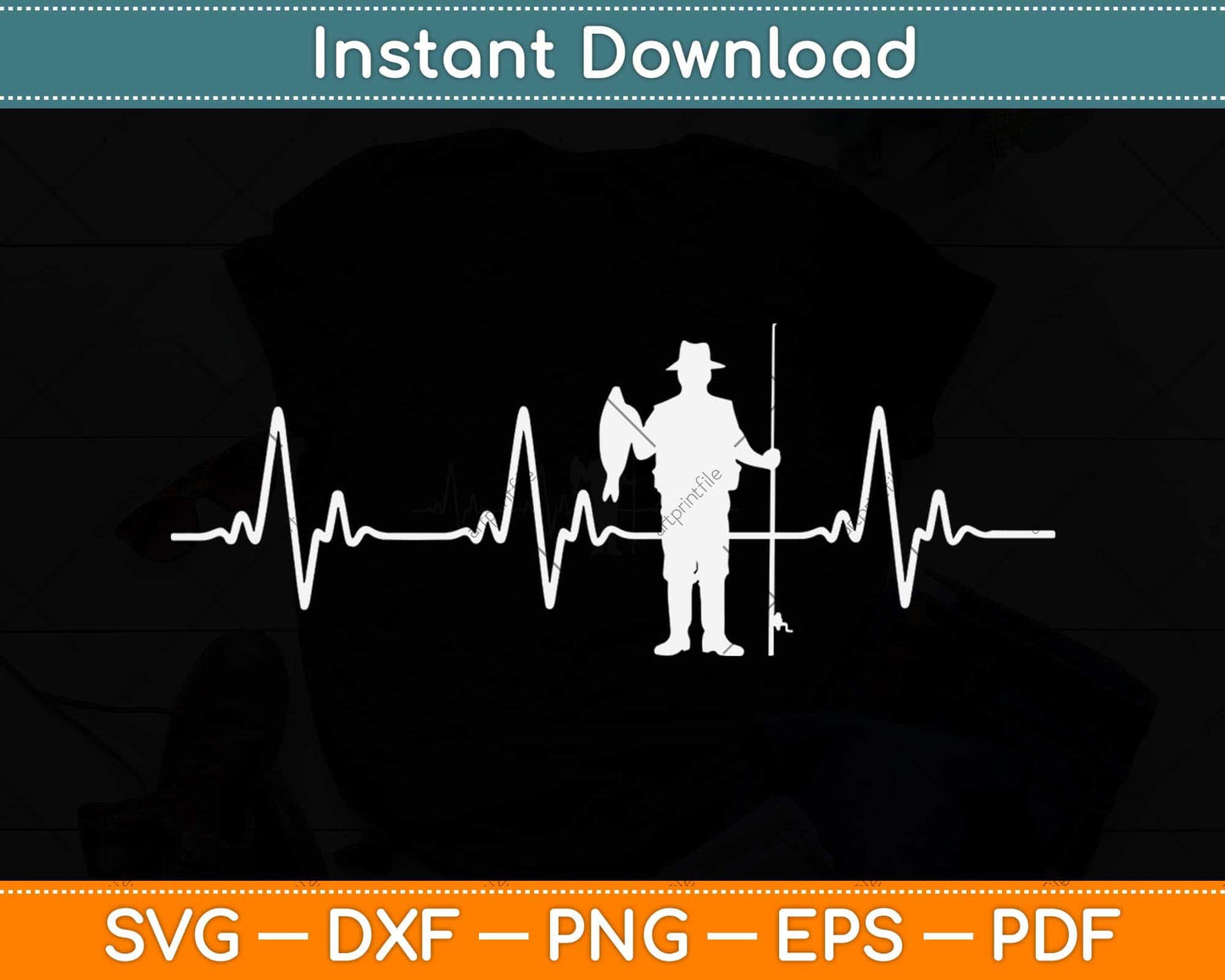 Fishing Heartbeat Svg Png Dxf Digital Cutting File